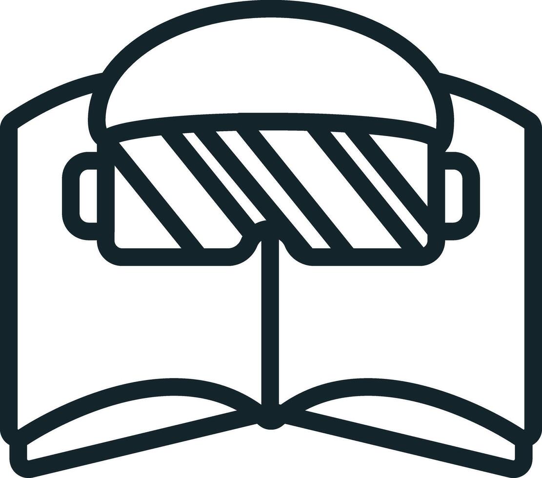 Open book wearing vr headset enjoying virtual reading experience vector