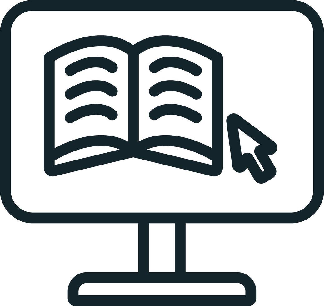 Computer showing open book for online education concept icon vector