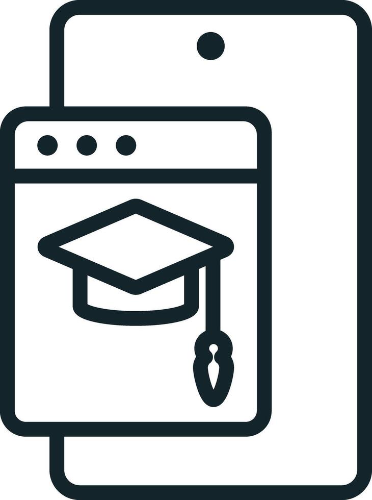 This minimal line art icon represents the concept of online education vector
