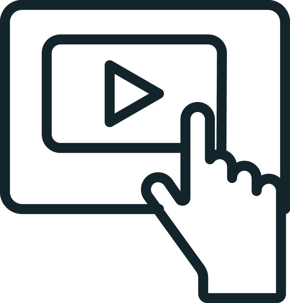 Hand pressing play button on digital tablet for online learning vector
