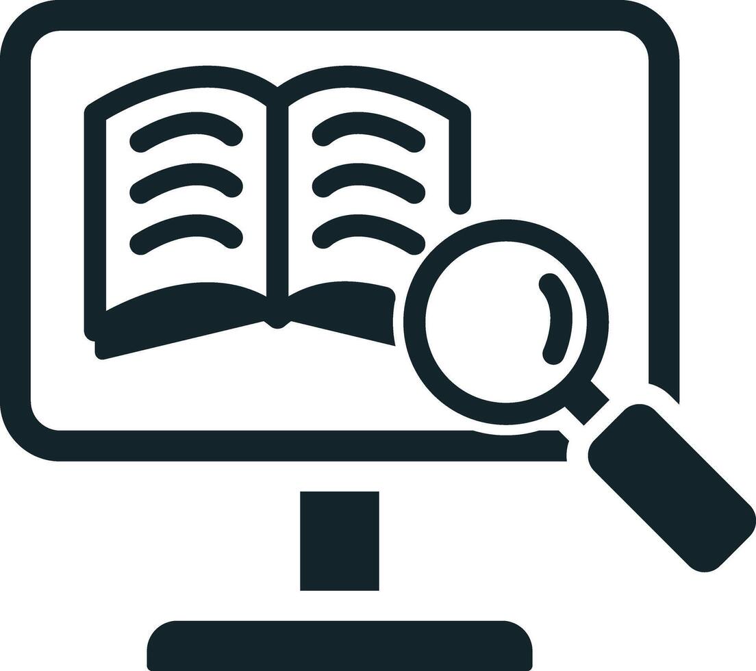 Magnifying glass exploring online education on computer screen vector