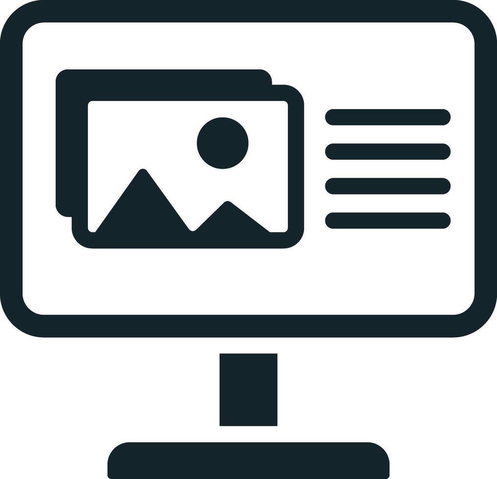 Online gallery displaying pictures on computer screen for virtual exhibition vector