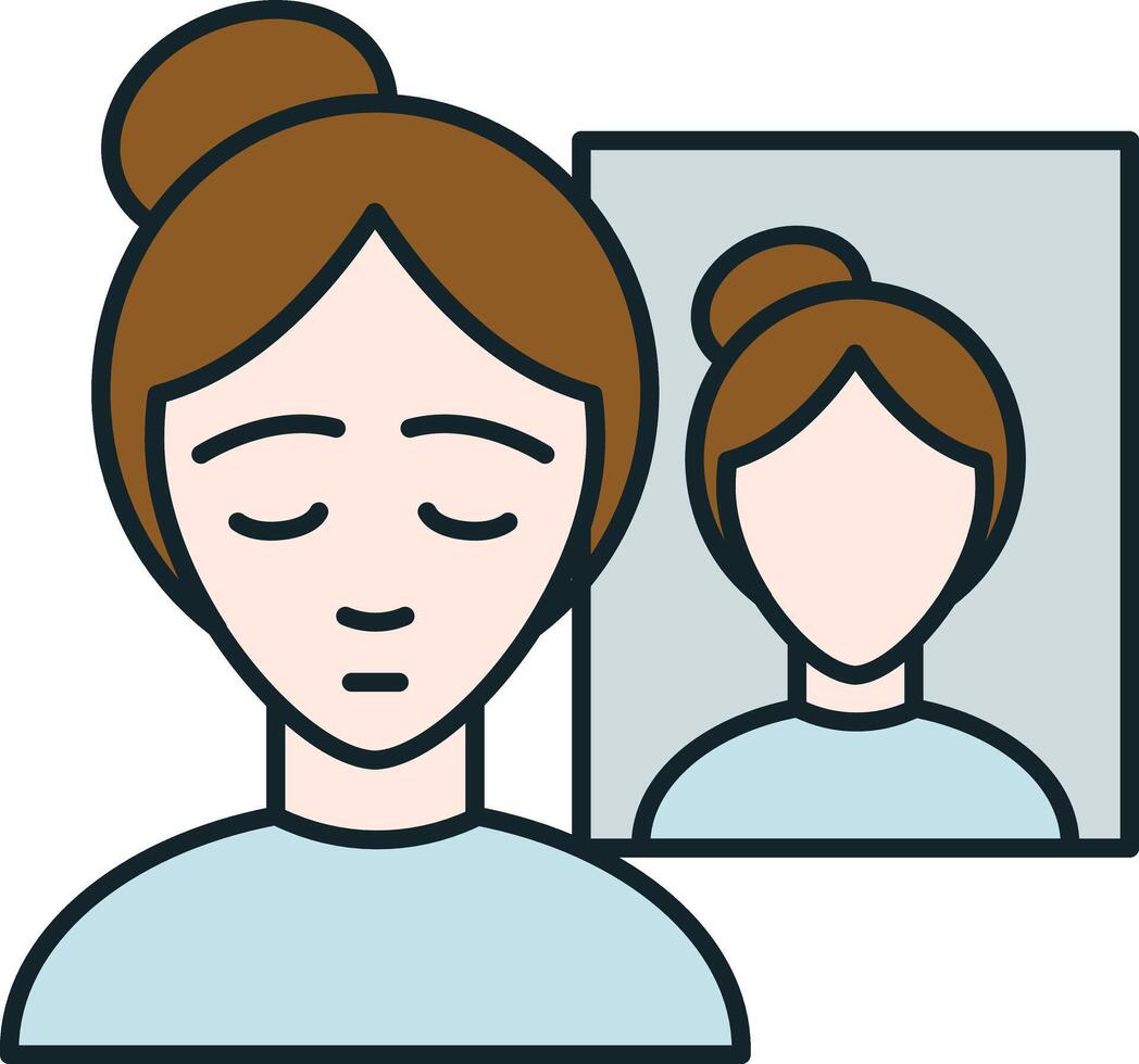 Young woman looking at mirror with closed eyes representing self awareness, psychology concept vector