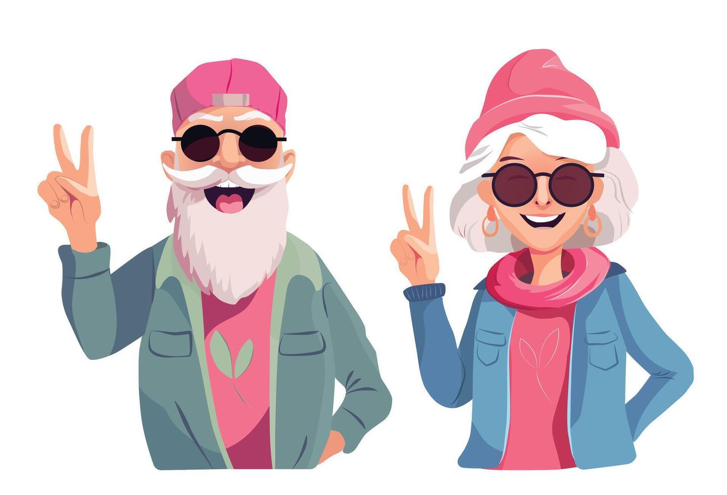 An elderly couple in a pink hat and scarf vector