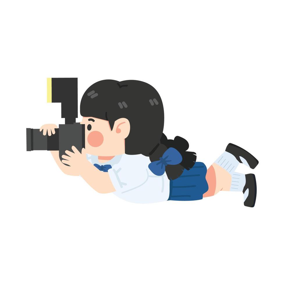 Little girl lying taking a photo vector