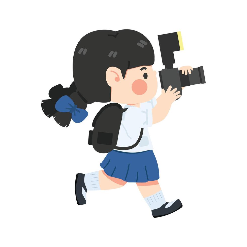 Kid girl holding digital camera taking vector
