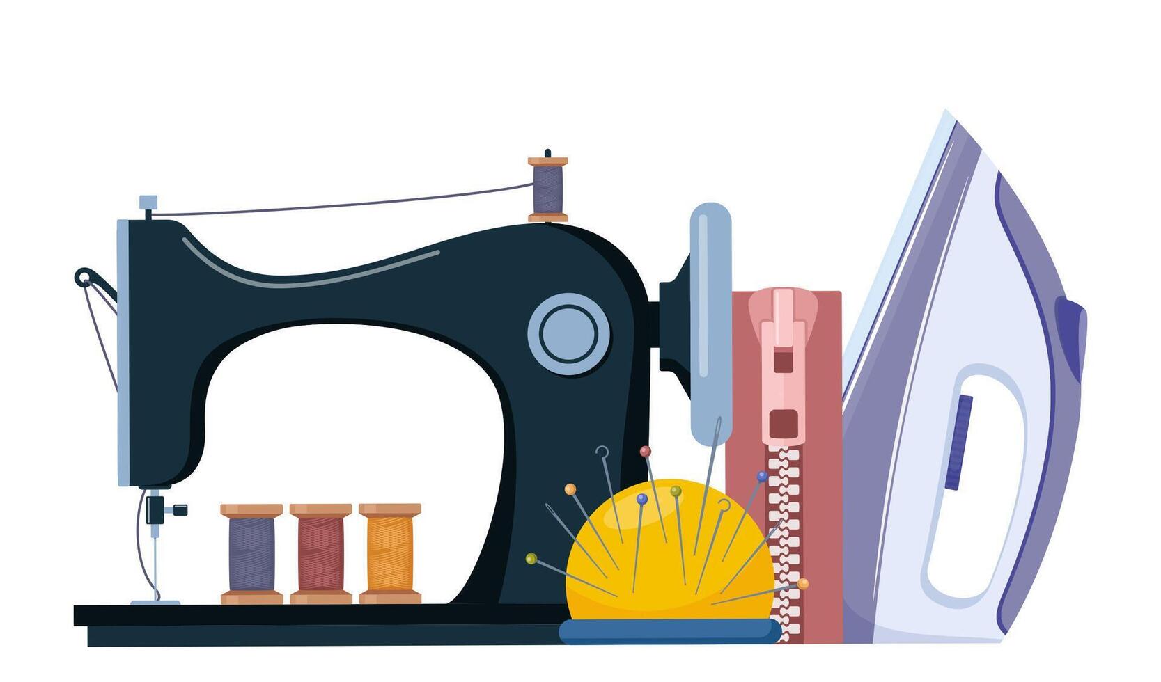 Dressmaking icons composition. Tailors accessories, supplies and equipment to sew cloth. Tailoring studio. . vector