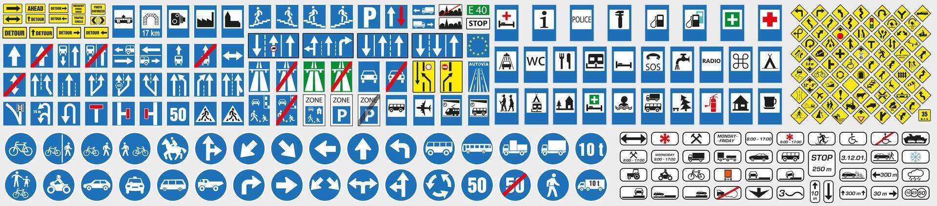 Various signs. A large set of road signs. Road signs. vector