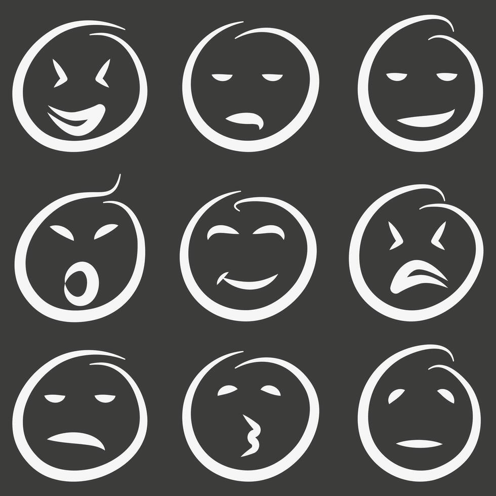 Emotions are drawn on a dark background. vector