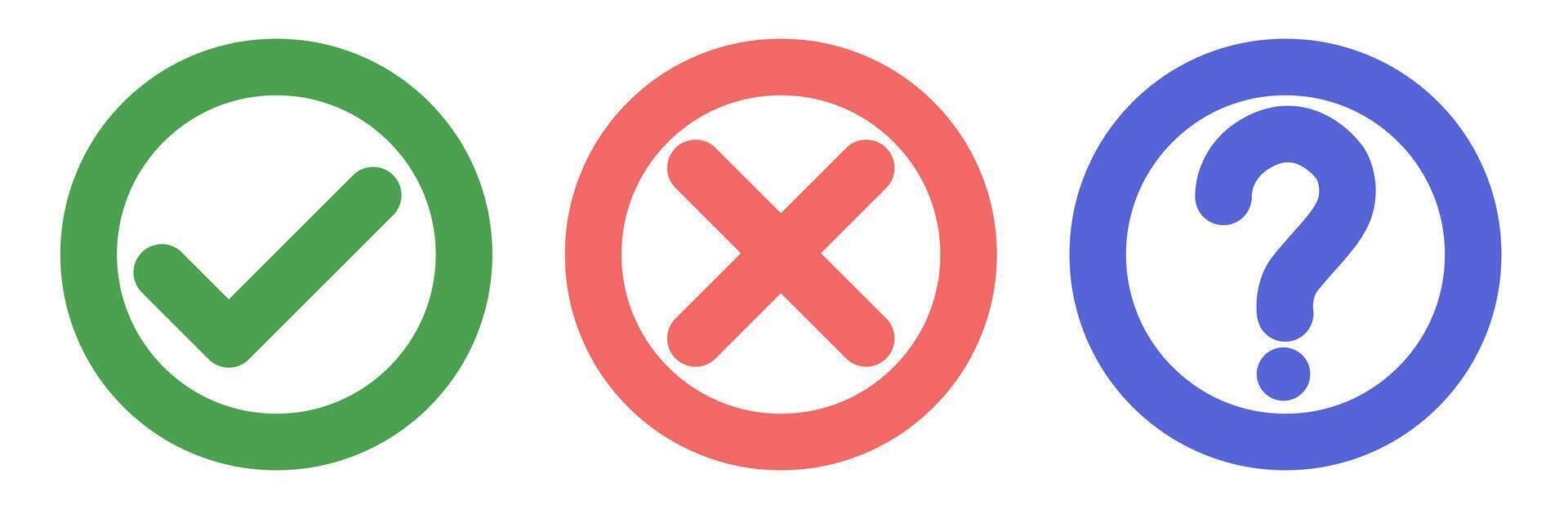 Cancel and agree signs in blue and red colors. vector