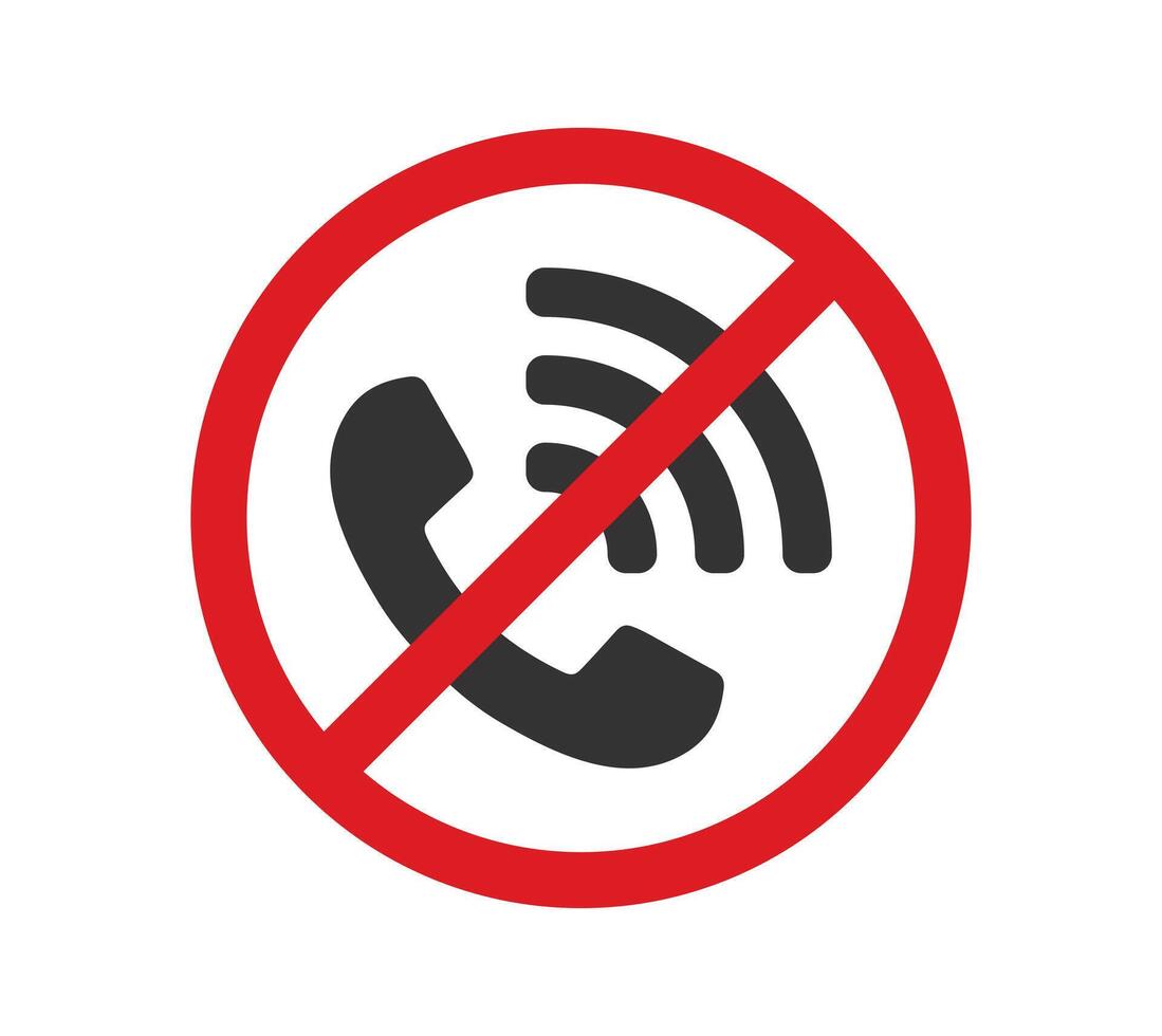 Noise prohibition symbol sign, keep quiet, observe silence icon. old phone 2 vector