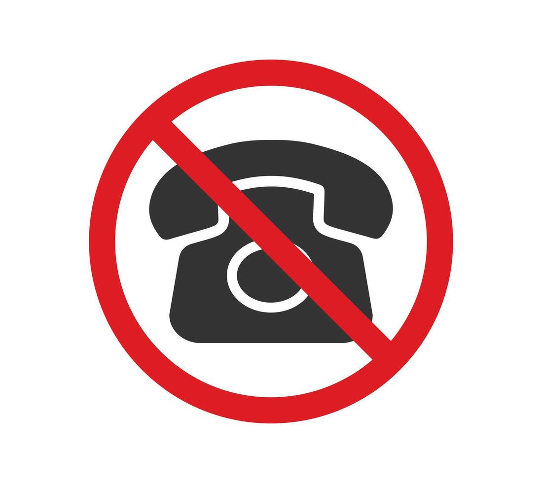 Noise prohibition symbol sign, keep quiet, observe silence icon. old phone. vector