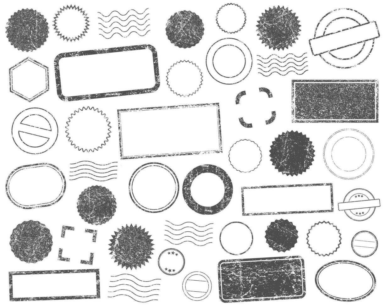 Stamps shape frames icon set. Stamp grunge ink rubber labels sign collection. Isolated on white background. vector