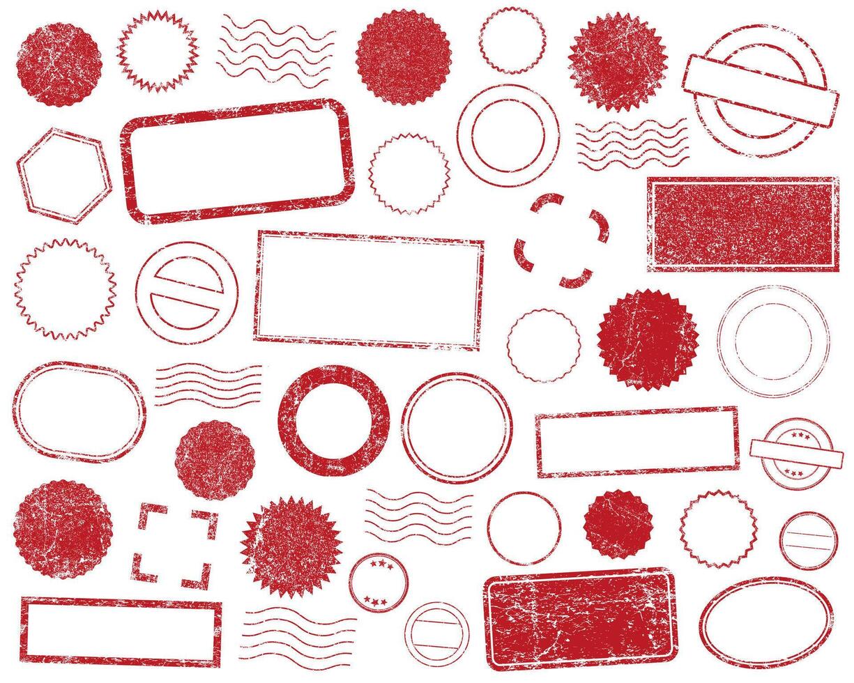 Stamps frames set icon shape . Stamp grunge ink rubber labels sign collection. Isolated on white background. Black round and square stamp border pack vector