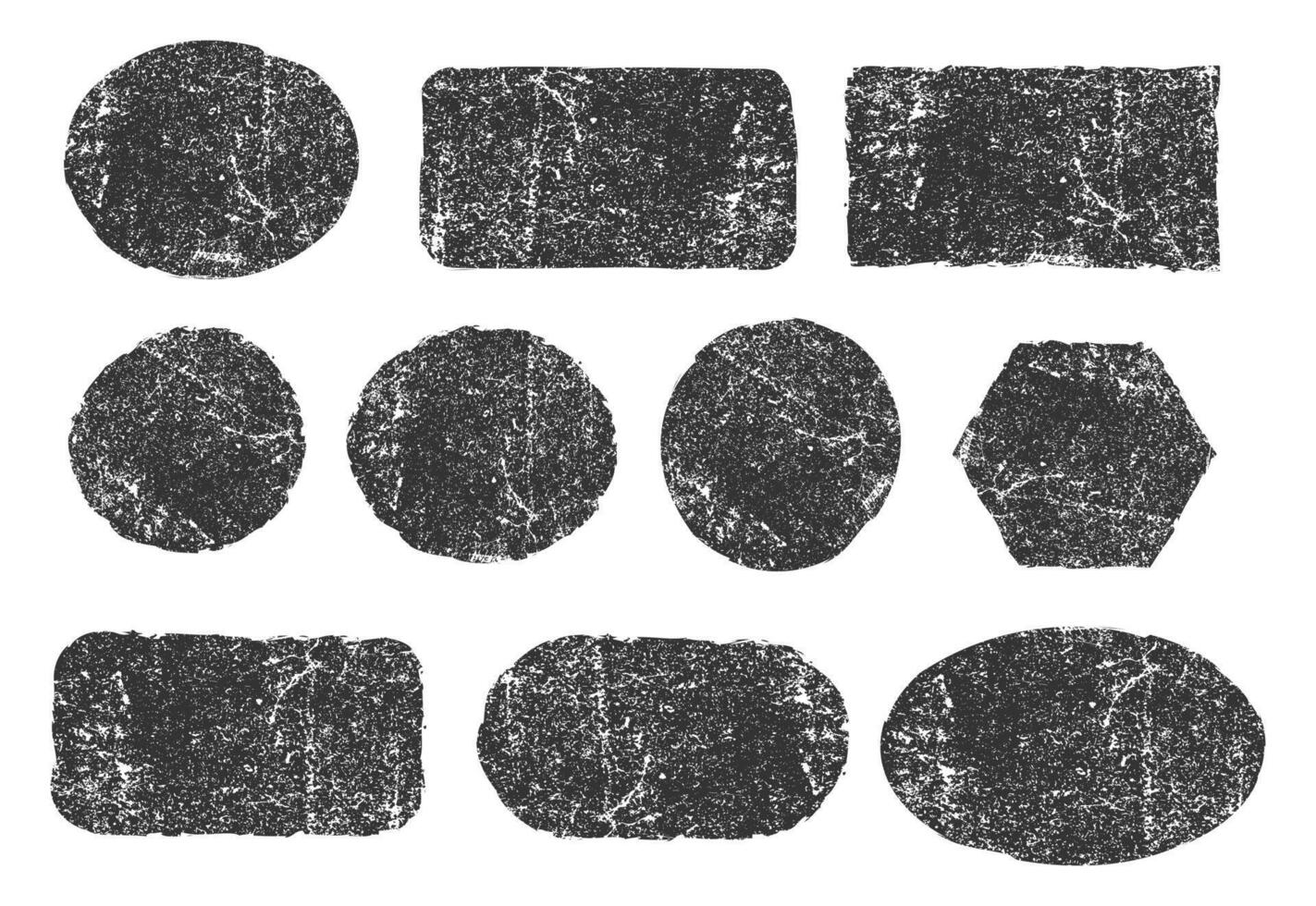 Black Stamps frames icon shape set. Stamp grunge ink rubber labels sign collection. Isolated on white background. Black round and square stamp border pack vector