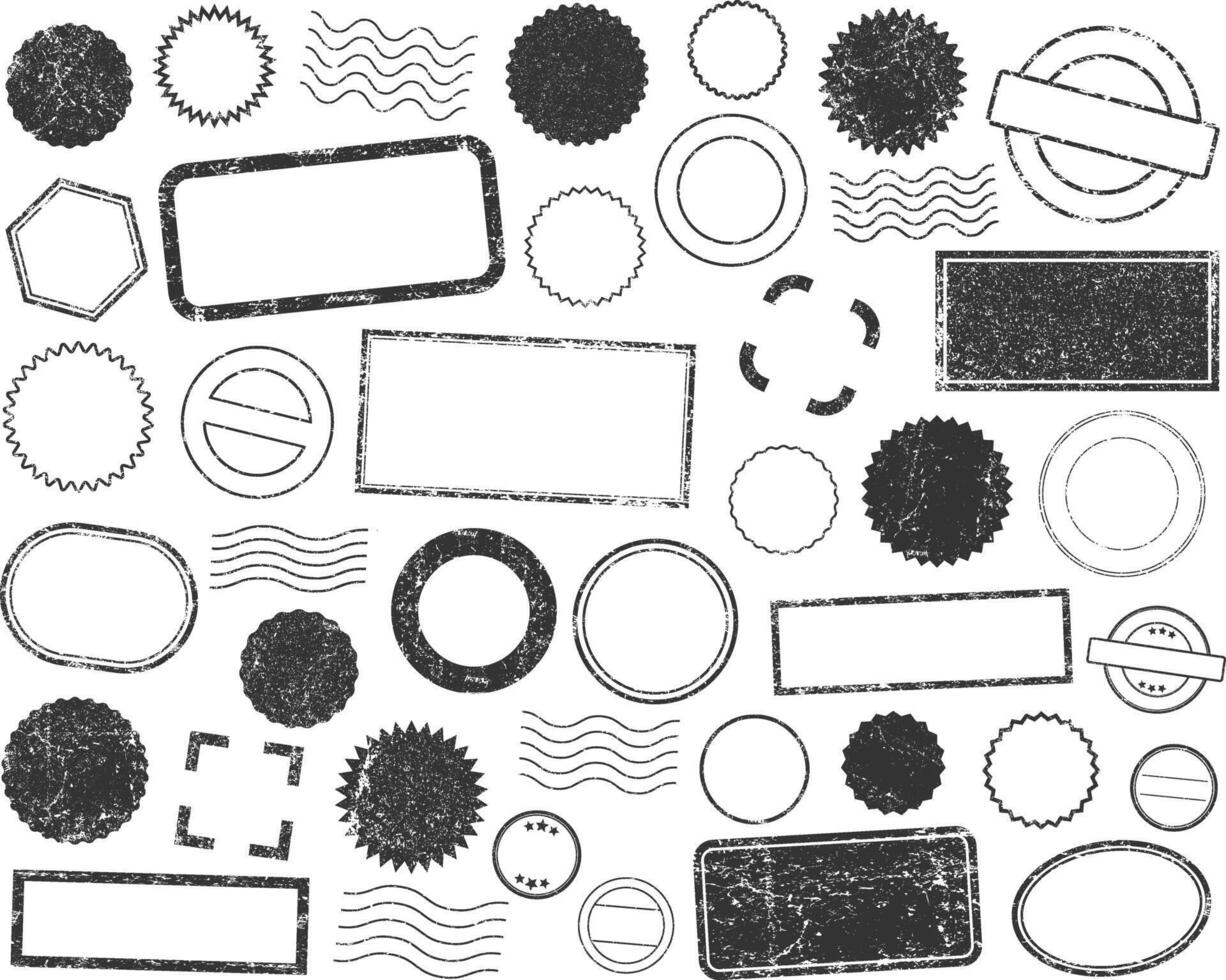 Stamps frames icon shape set. Stamp grunge ink rubber labels sign collection. Isolated on white background. vector
