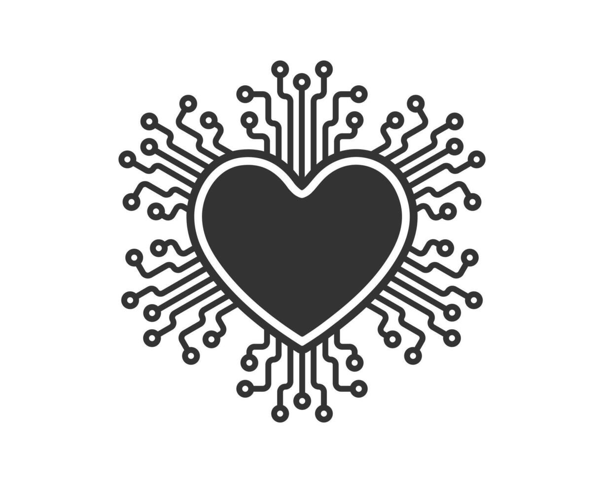 Love Heart AI Generate icon, Machine learning micropchip symbol, ML icon, Artificial intelligence sign. illustration image. Isolated on white background. vector