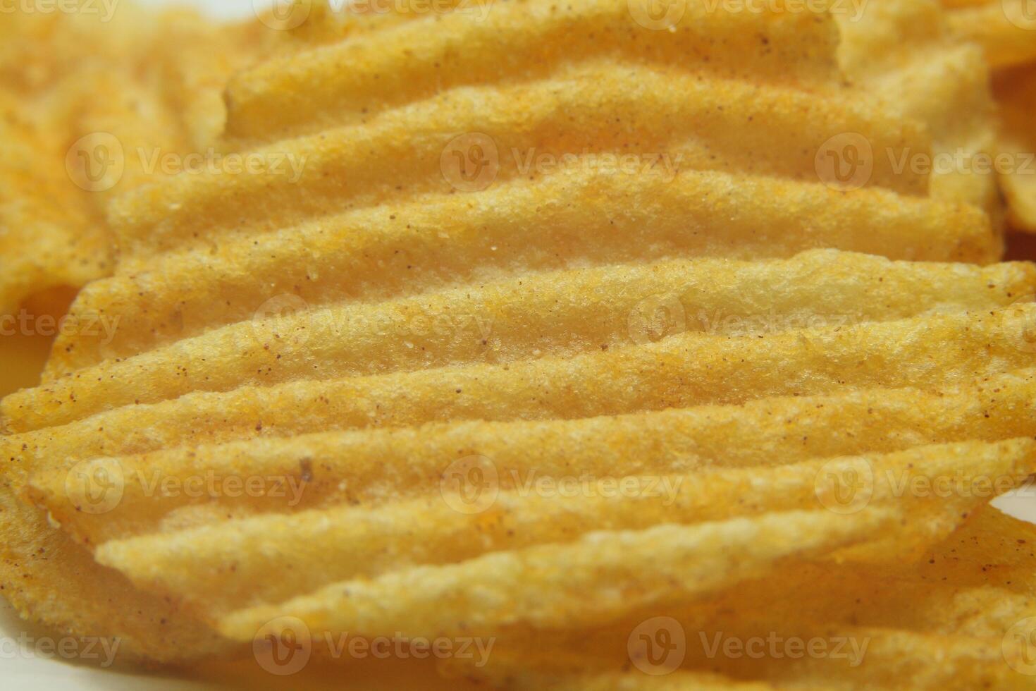 Macro close up view of Potato chips photo