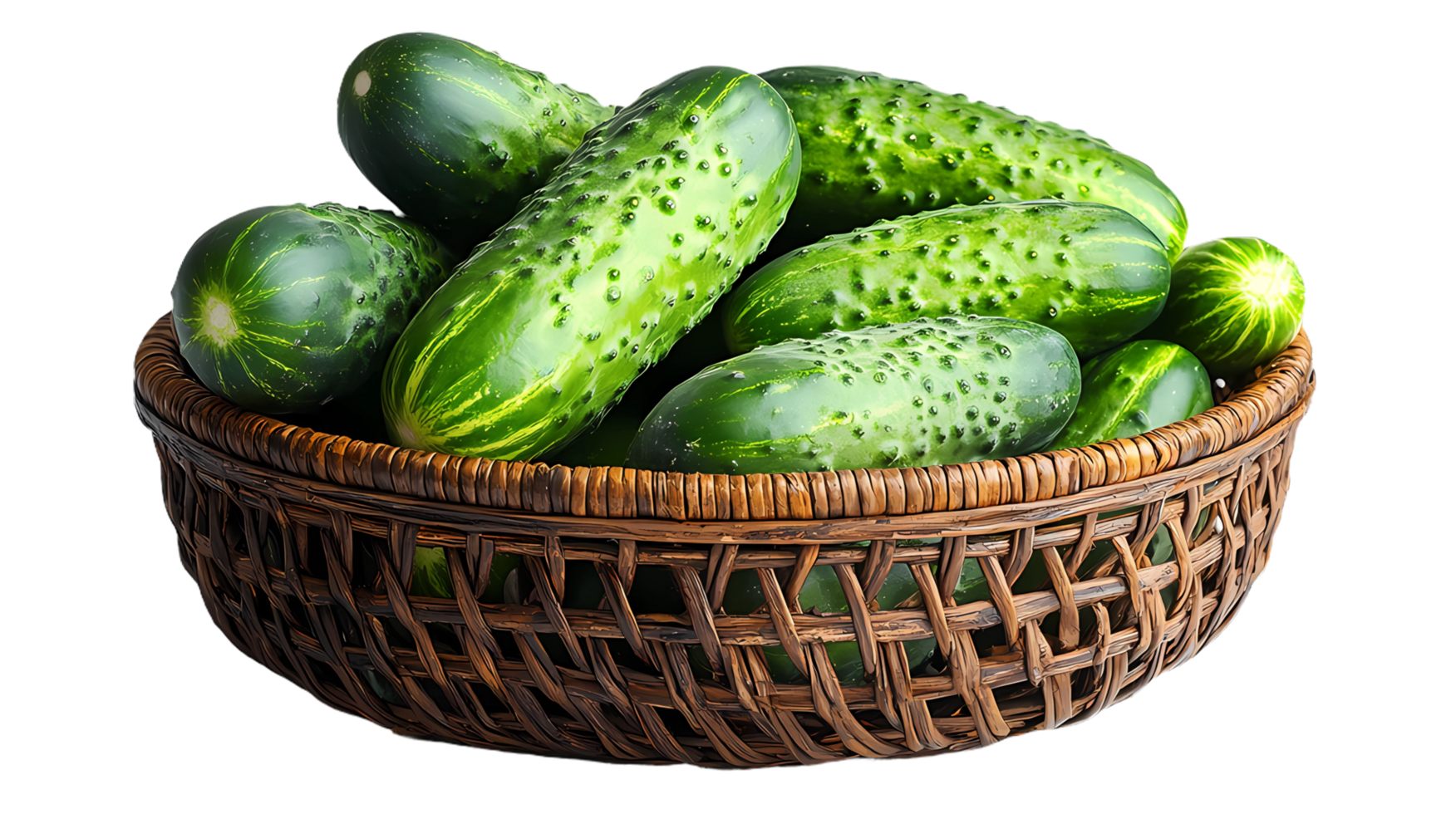 cucumbers in a basket isolated at transparent background png