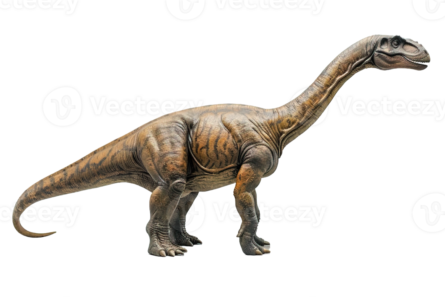 Longnecked dinosaur standing on transparent background, png
