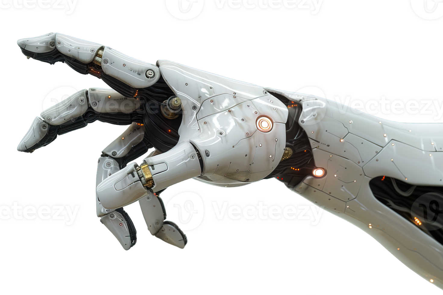 side view robot hand pointing gesture isolated on transparent background, png