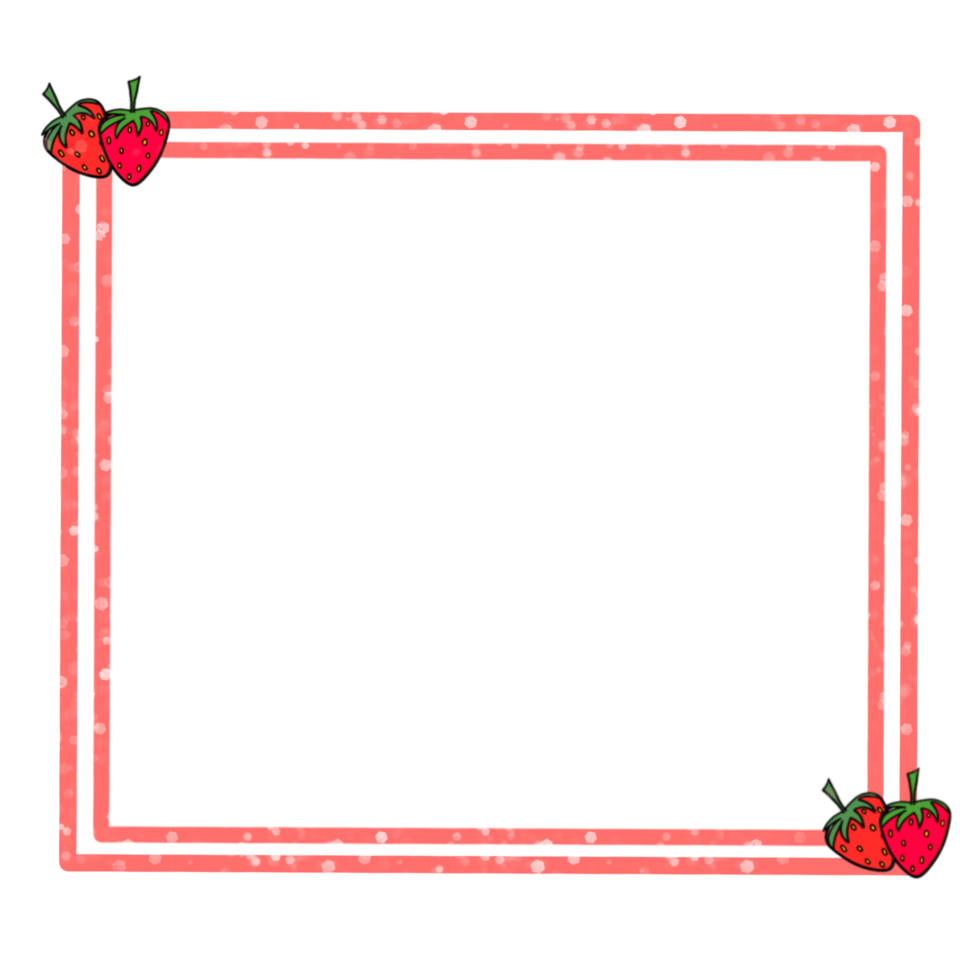 A pink and red square frame with strawberries on a transparent background png