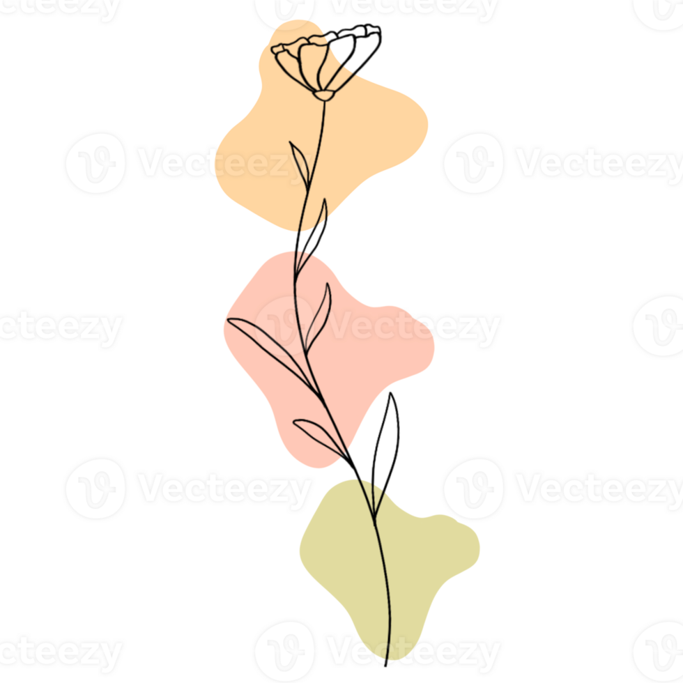 A flower with leaves on an orange, pink and green backdrop png