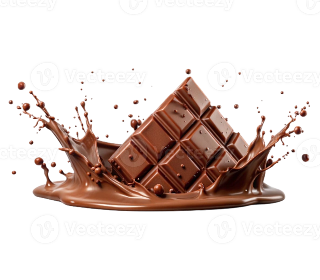 Chocolate bar making a splash in melted chocolate png