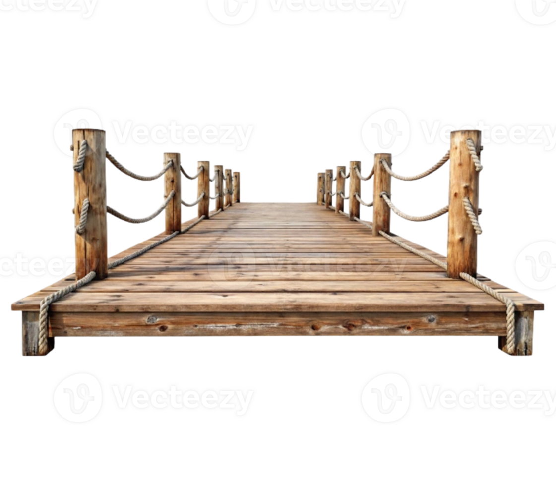 Wooden bridge with rope handrail- png