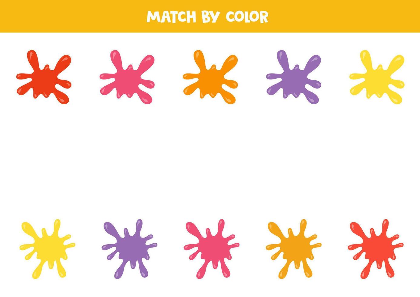 Color matching game for preschool kids. Match paint splashes by colors. vector