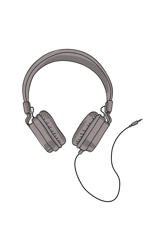 image of a black headset with cable and jack issolated on white vector