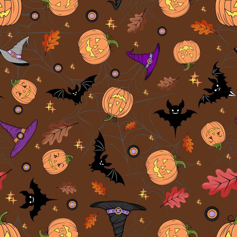 Beautiful seamless pattern for Halloween on brown background vector