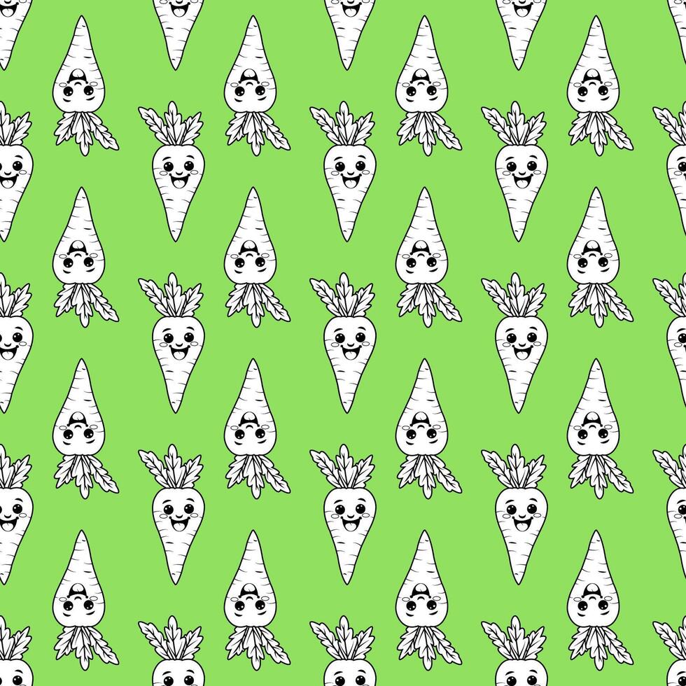 Seamless pattern with fun carrots. A pattern featuring contoured carrots.green background vector