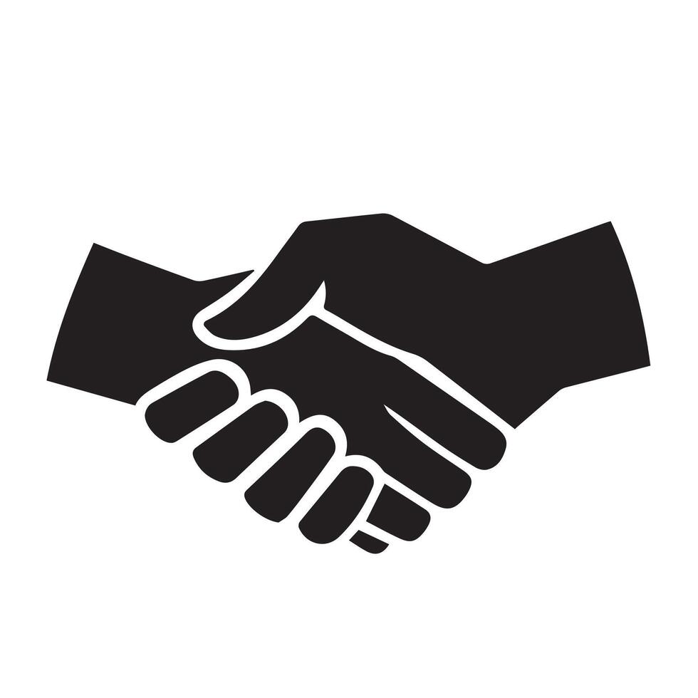 Handshake icon. Simple black and white handshake silhouette symbolizing agreement and partnership. Business handshake. Affection people. Care support service vector