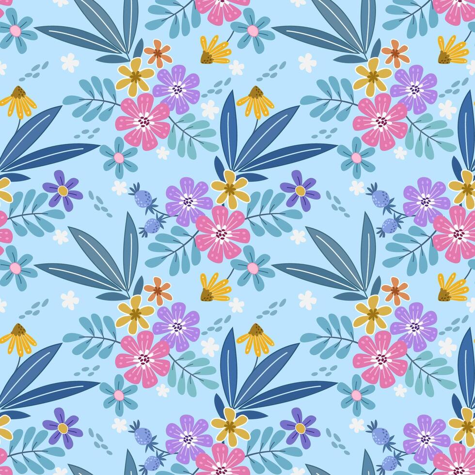 Blooming flowers design seamless pattern. vector