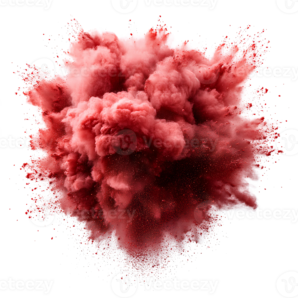 red explosion full of powder set . red powder explosion . red powder isolated. red color exploding png
