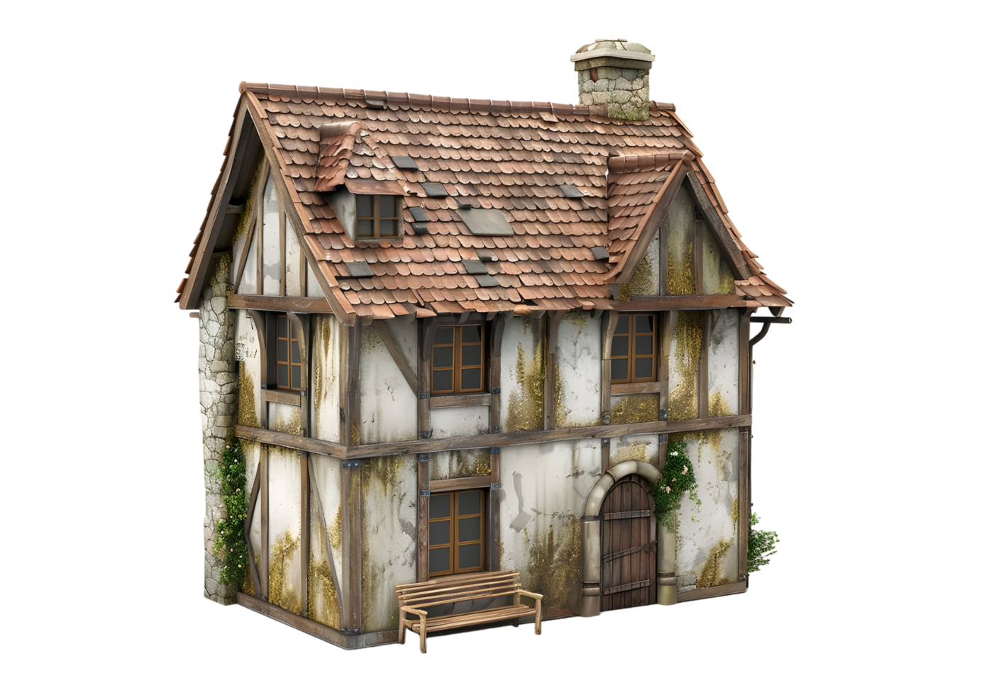 Charming Old Cottage with Timber Framing. Isolated on transparent background png