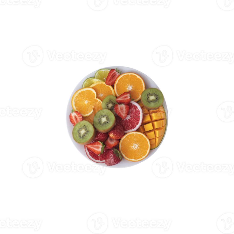 Fresh fruit segments displayed on a dish with a see-through background png