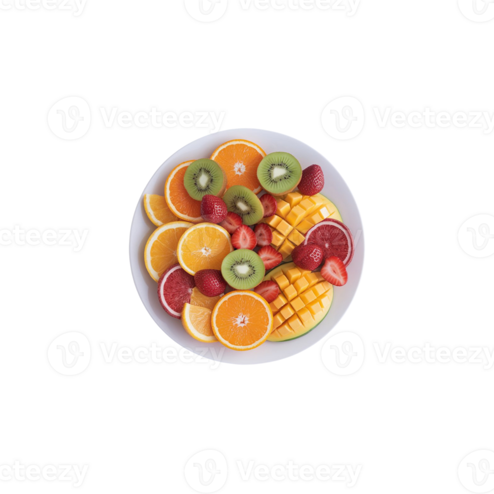 Picture of juicy fruit slices served on a plate with a transparent backdrop png