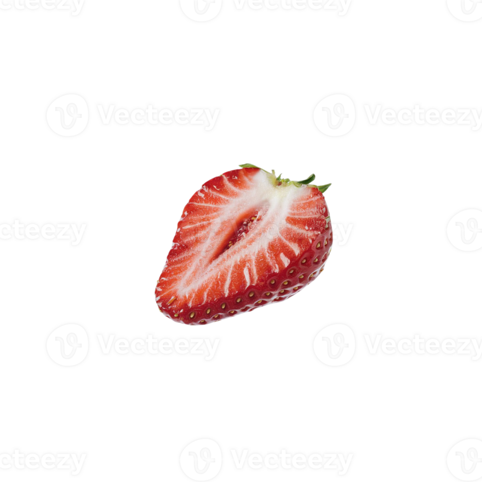 Clear background image of one fresh strawberry slice png