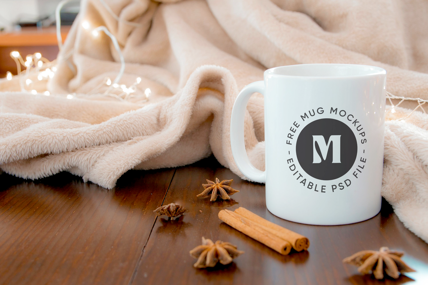 White Mug Mockup on Table psd