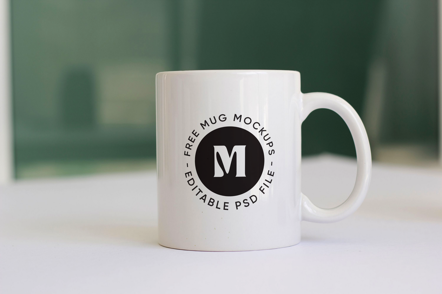 White Mug Mockup on White Table Top psd