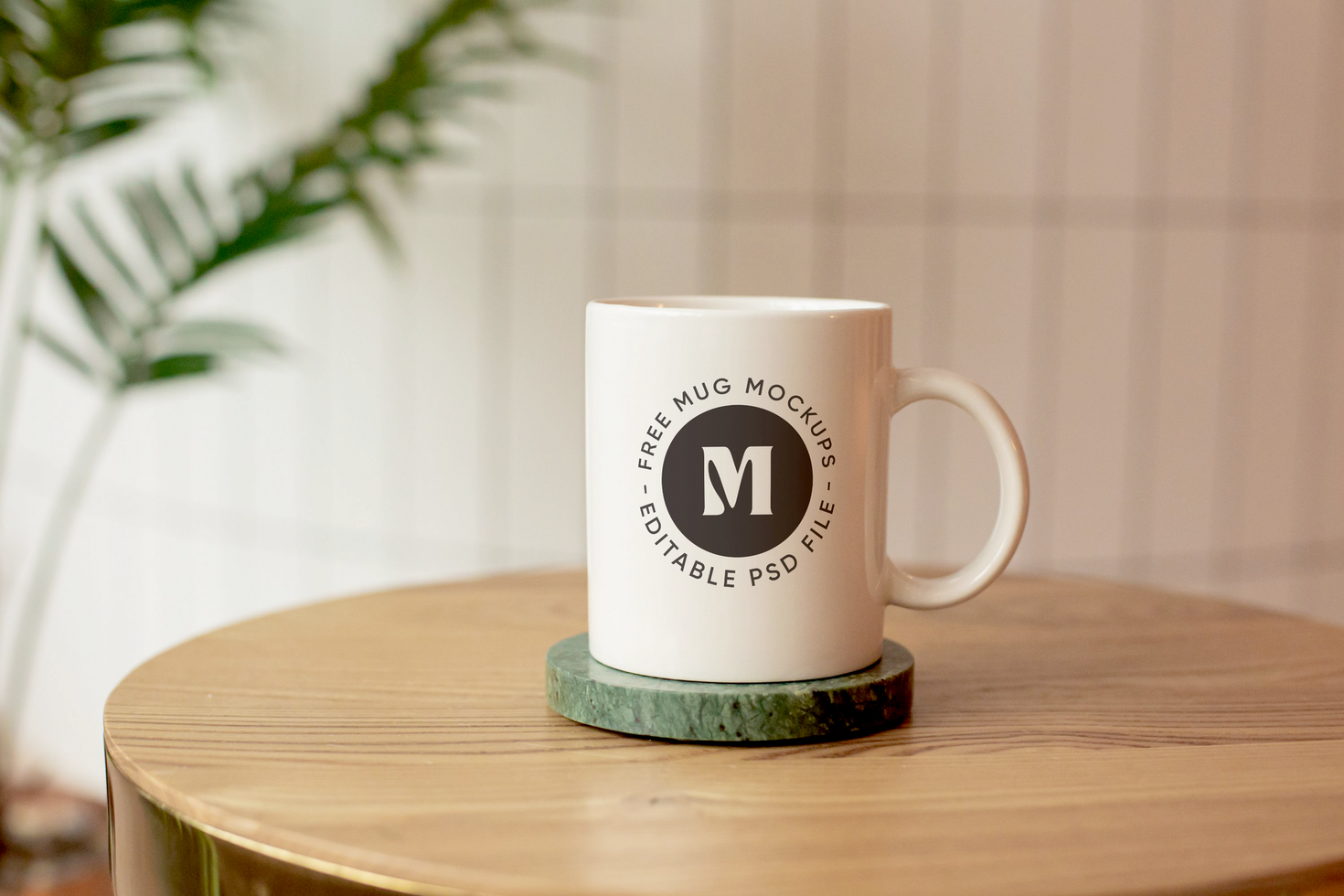 White Mug Mockup on Empty Table Top psd