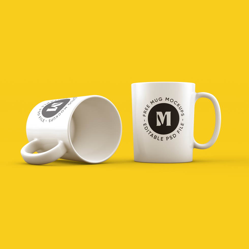 Mockup White Mug Lying on Yellow Background psd
