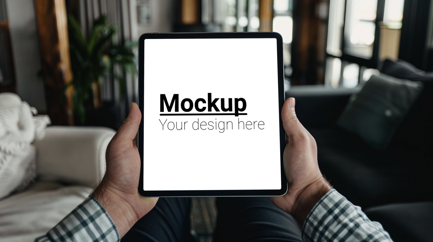 Man holding tablet mockup psd
