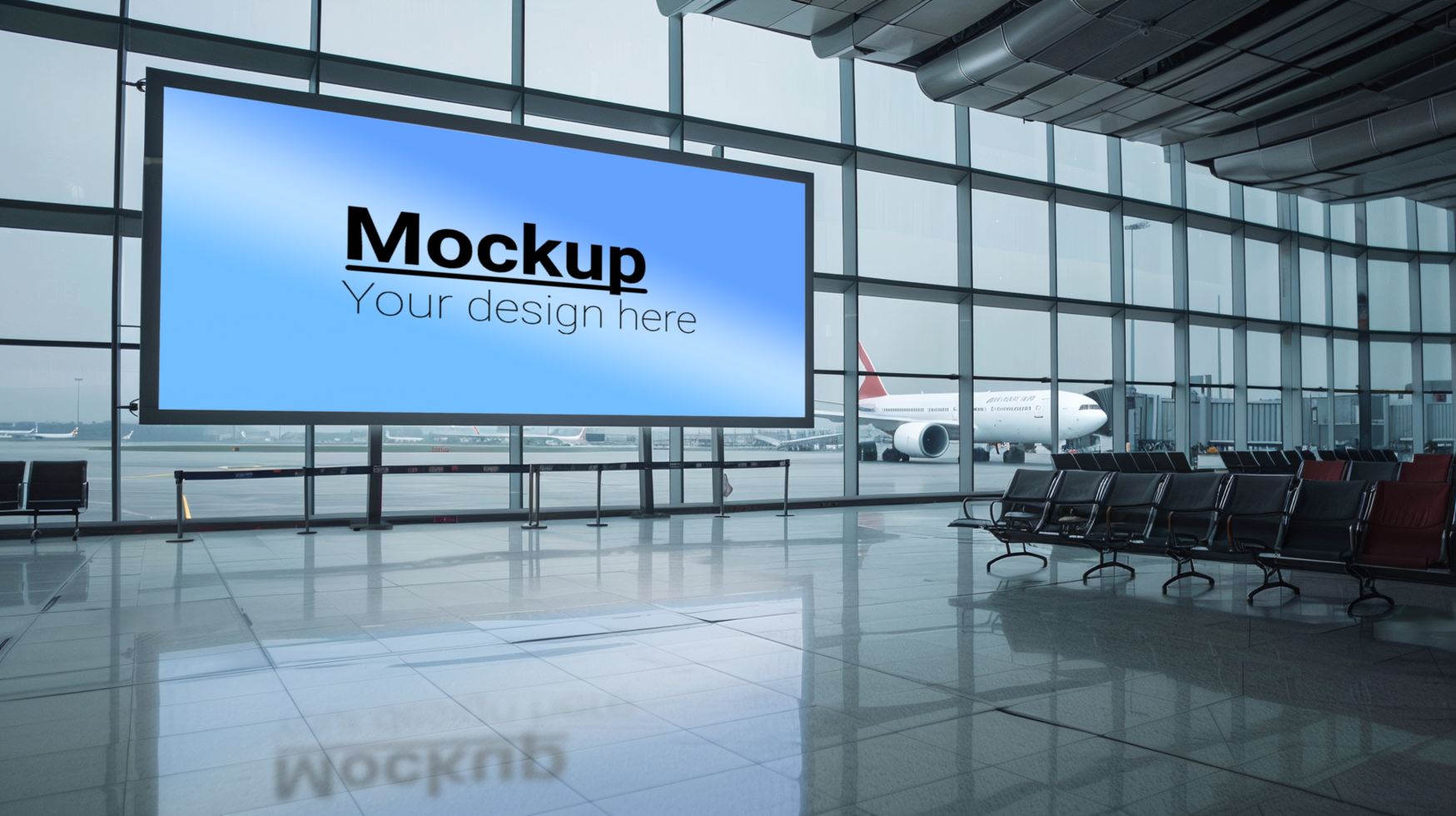 Airport terminal with mockup of a plane psd