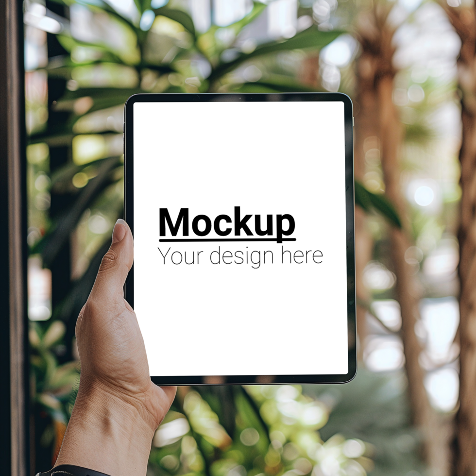 Ipad mockup with palm tree psd