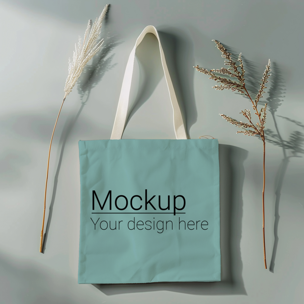Mockup of a tote bag with leaves and twigs psd