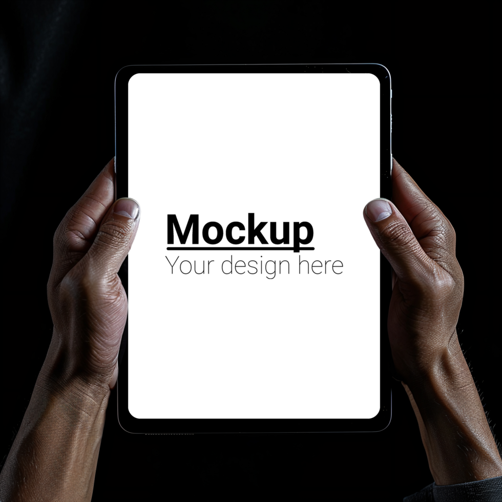 Hands holding a tablet mockup psd