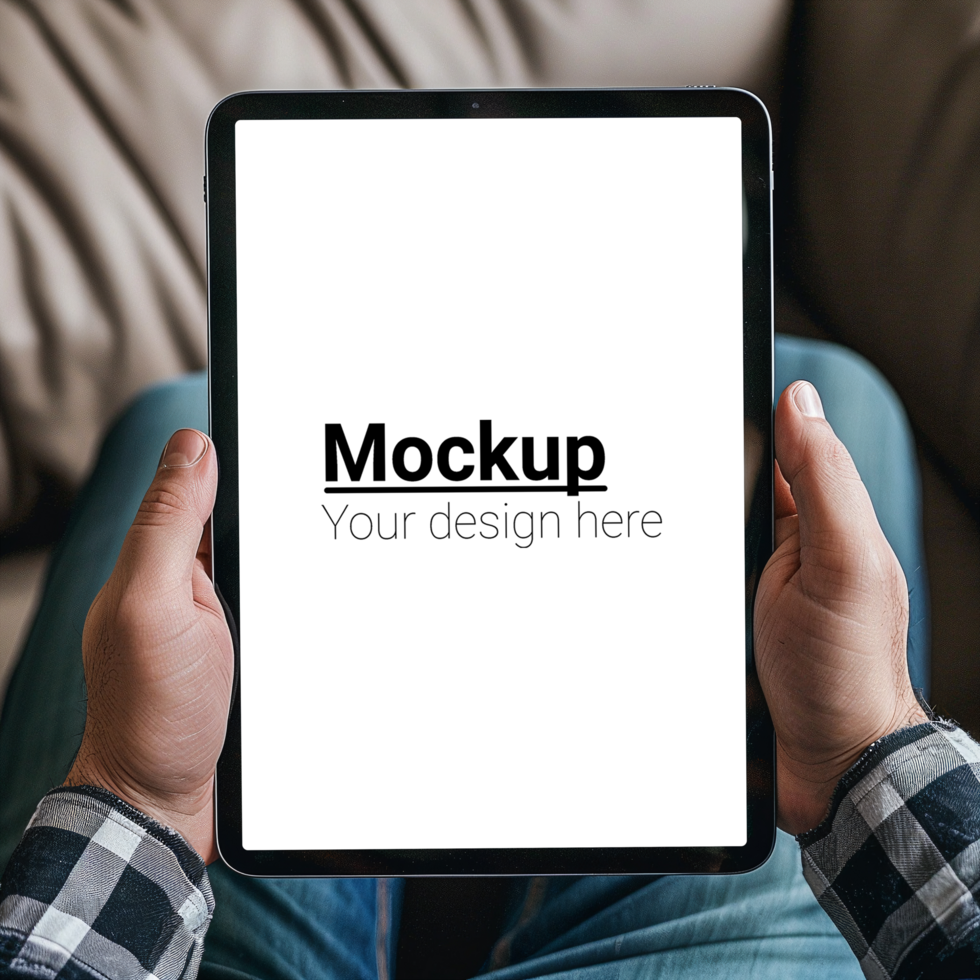 Man holding tablet mockup psd